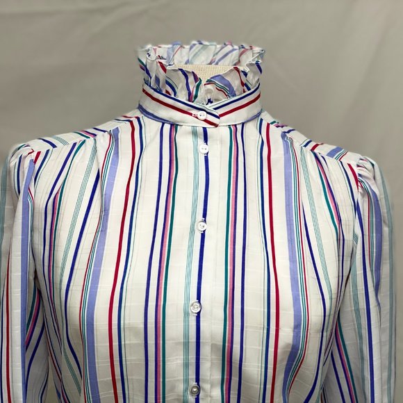 SOLD Vintage Ruffle Neck Collared Blouse - Picture 4 of 11